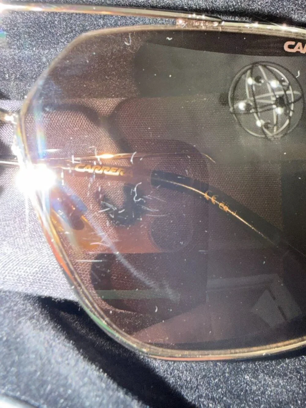 Carrera Gold-Tone Aviator Sunglasses with Black Lenses & Hard Case